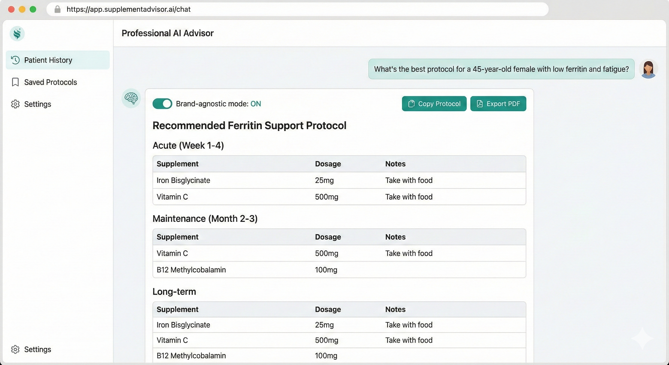 Supplement Advisor demo — evidence-based protocol with phased dosing